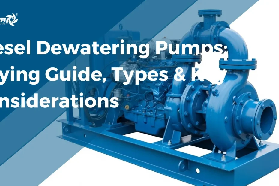 Skid-mounted diesel dewatering pump set with centrifugal pump, engine, and control panel
