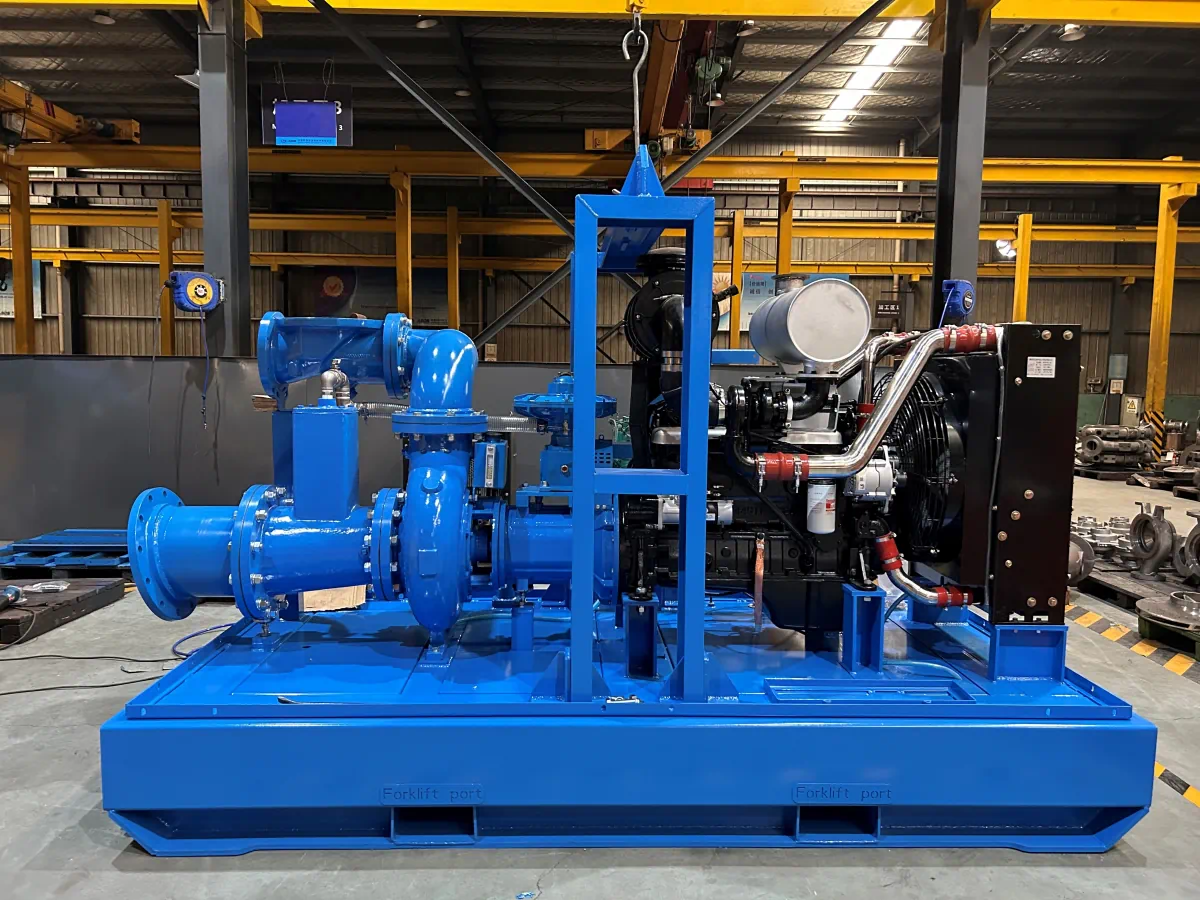 Heavy-duty skid-mounted diesel dry-prime centrifugal pump package ready for rapid site deployment.