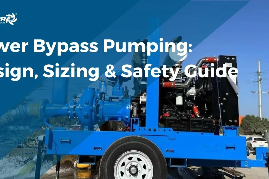 Cover image for the Sewer Bypass Pumping Guide, featuring a high-flow trailer-mounted diesel pump in operation.