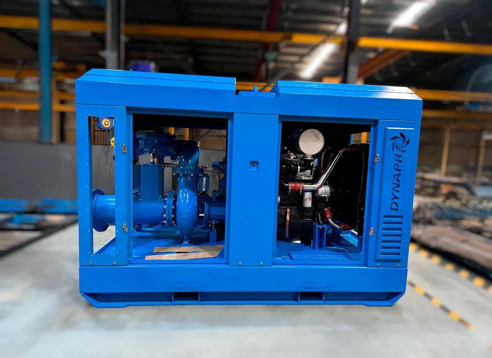 Sound-attenuated heavy-duty diesel pump unit designed for continuous sewer bypass operations in noise-sensitive urban areas.